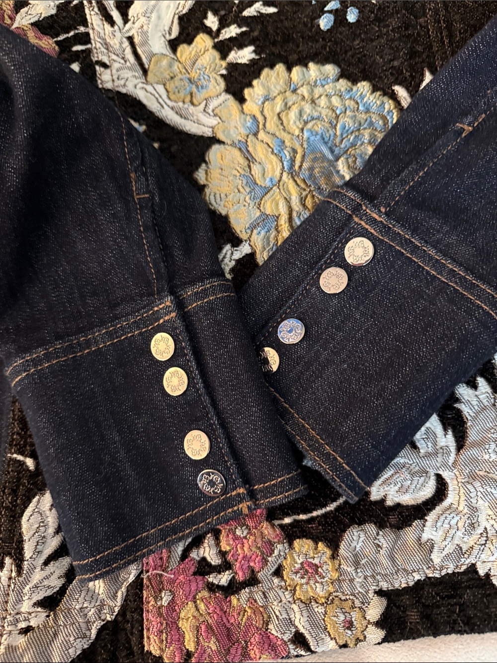 WHBM Embroidered Floral Denim Jacket shacket eclectic grandpa coquette girl cozy - Picture 9 of 9